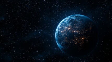 Beautiful Earth in Cosmic Space with Stars and Lights