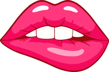 Obraz premium Pink biting Lips illustration isolated on transparent background