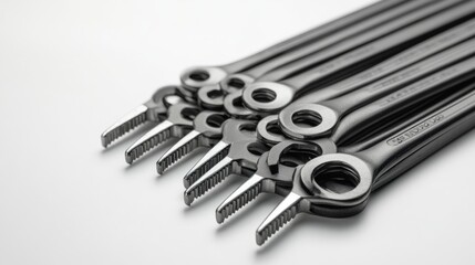 Set of Shiny Wrenches on White Background