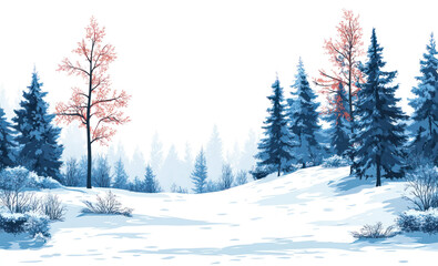 Fototapeta premium PNG Winter Snowy Forest Landscape landscape snow illustration.