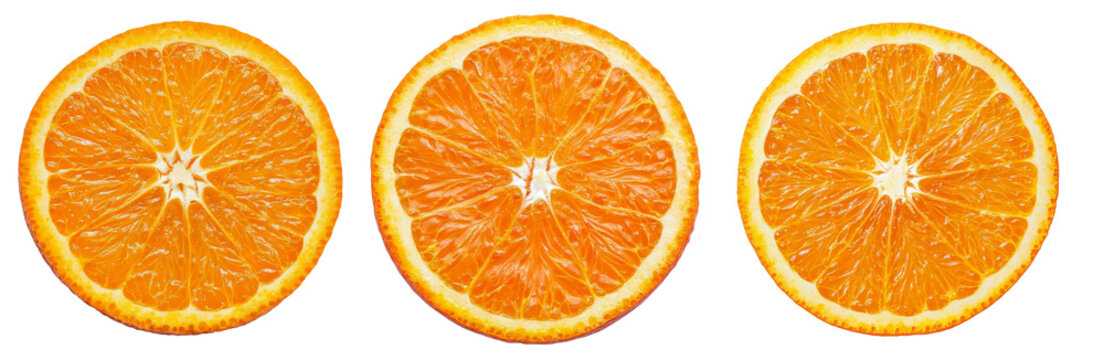 Set of orange slice, clipping path, isolated on white background full depth of field