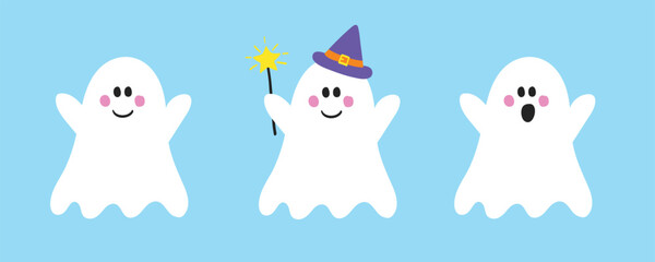 Halloween concept with spooky ghosts. Hand drawn icons. Vector illustration