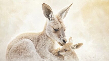 Tender Moment: Kangaroo and Joey in a Serene Setting