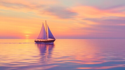 Tranquil Sunset with Sailboat on Calm Waters