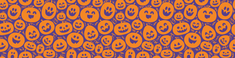 Seamless pattern with hand drawn pumpkins. Halloween background. Banner. Vector illustration