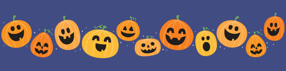 Fototapeta premium Cute Halloween pumpkins banner. Vector illustration