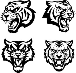 tiger head illustration isolated on white background. Images for logo, label, emblem. Vector illustration.