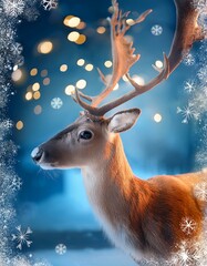 Cute winter reindeer holiday card with copy space