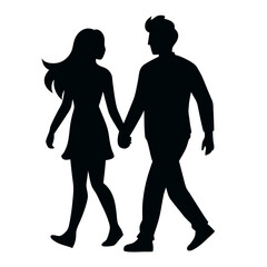 Flat design couple holding hands silhouette 