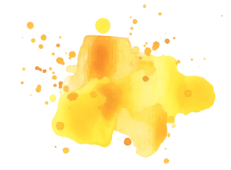 Selbstklebende Fototapeten Farben Im Wasser PNG Ink watercolor hand drawn drop painting blot. Wet yellow, orange color texture brushstroke stain on transparent background.  © Liliia