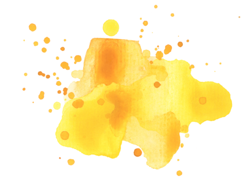 PNG Ink watercolor hand drawn drop painting blot. Wet yellow, orange color texture brushstroke stain on transparent background.