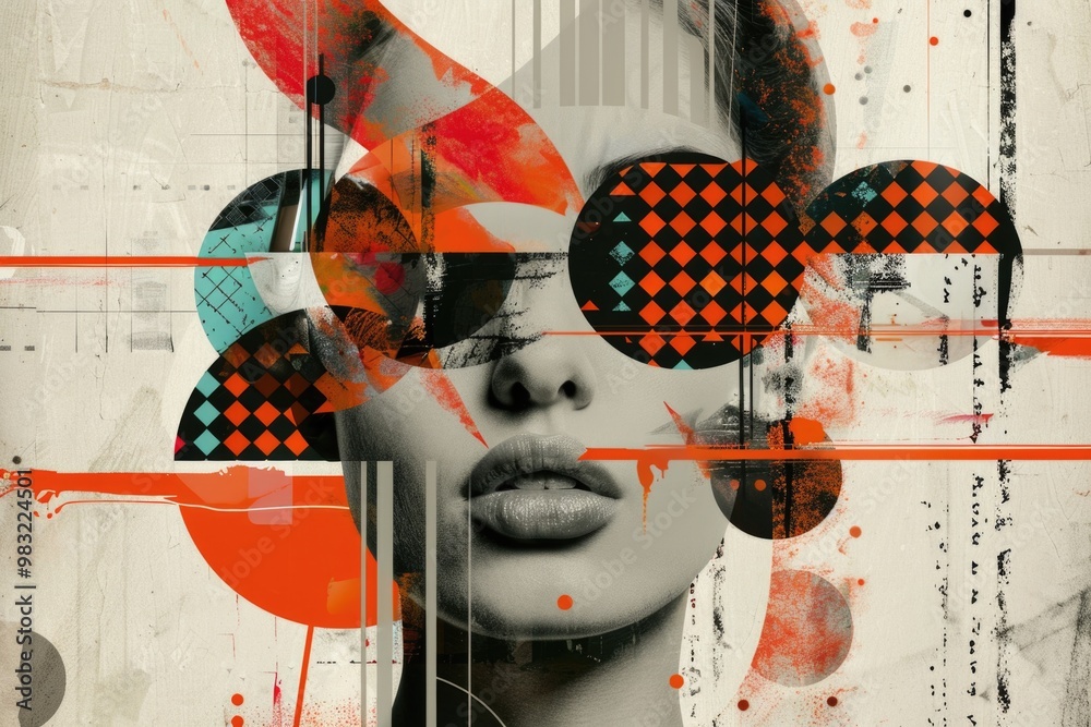 Wall mural Portrait of a woman with sunglasses on her face