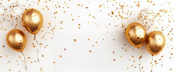 Fototapeta premium Festive golden eggs and confetti decorate a bright background for celebrations