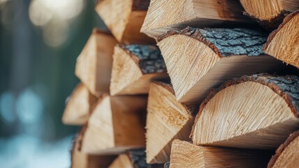 A pile of wood logs with a few of them having bark on them