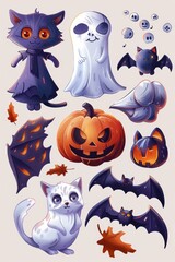 Obraz premium A group of cartoon characters dressed in Halloween costumes, perfect for illustration or decoration