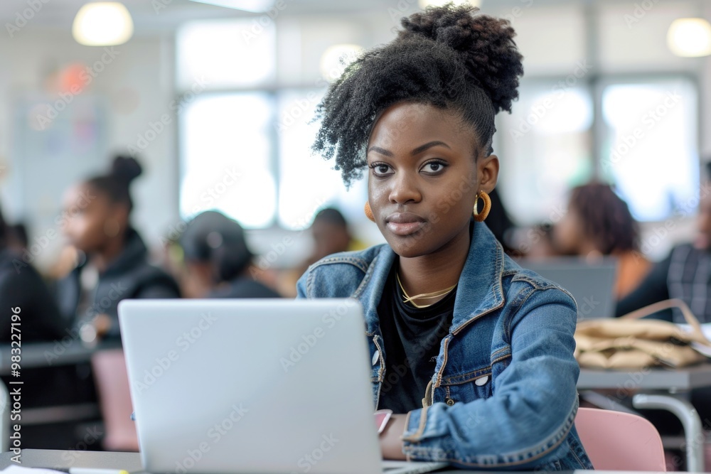 Poster A person sits in front of a laptop with a focused expression, possibly working or studying