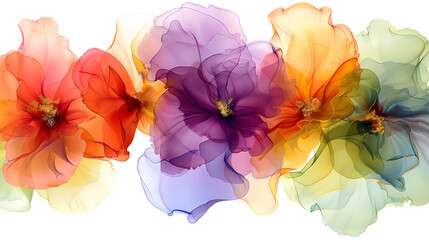 Colorful floral design on a marble ink background in a vibrant artistic composition