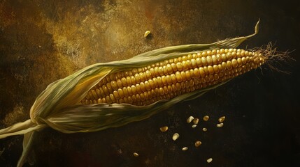 Golden Corn on Cob with Rustic Background