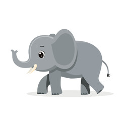 Obraz premium Cute elephant icon flat on white isolated background, vector design.
