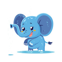 Obraz premium Cute elephant spraying water with its trunk, adorable and fun, vector illustration for t-shirt, flat style.