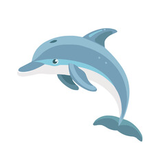 Fototapeta premium Cute dolphin icon flat on white isolated background, vector design.