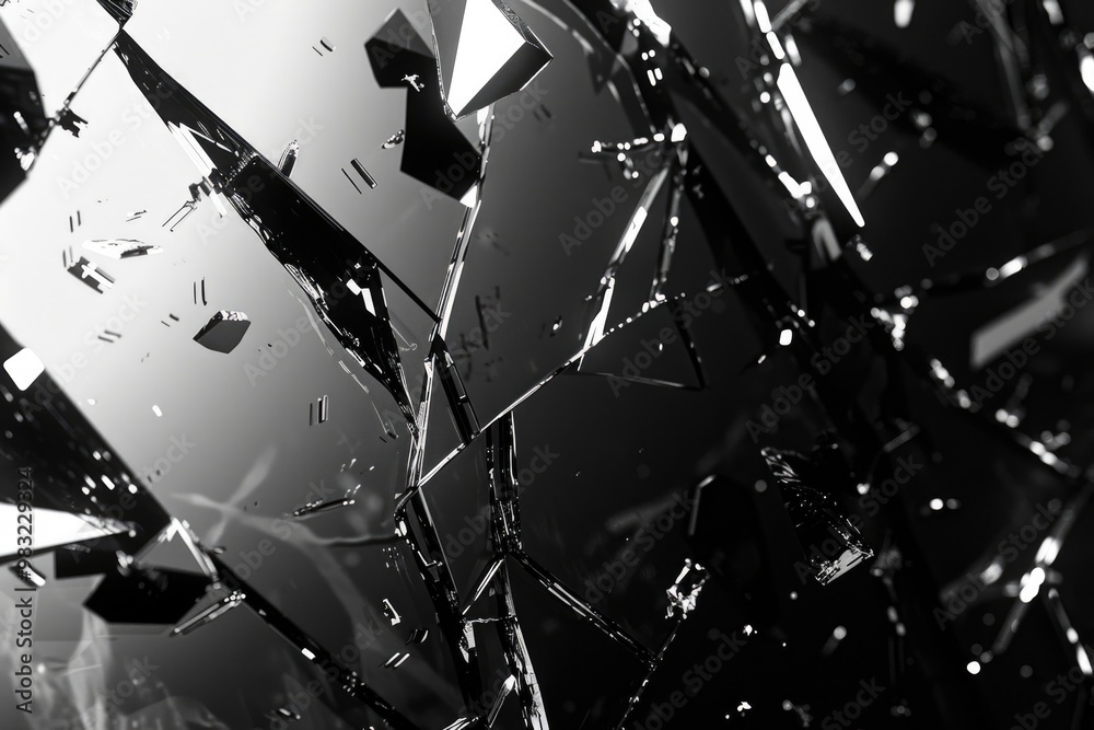 Aufkleber a close-up image of broken glass with jagged edges and fragmented pieces