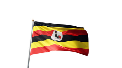 flag of  uganda on a transparent background, waving in the wind, national symbol of uganda, african country, tall flagpole, no background, transparent png