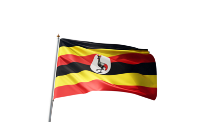 flag of  uganda on a transparent background, waving in the wind, national symbol of uganda, african country, tall flagpole, no background, transparent png