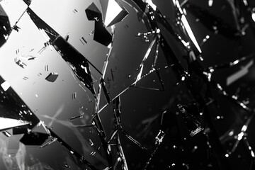 A close-up image of broken glass with jagged edges and fragmented pieces