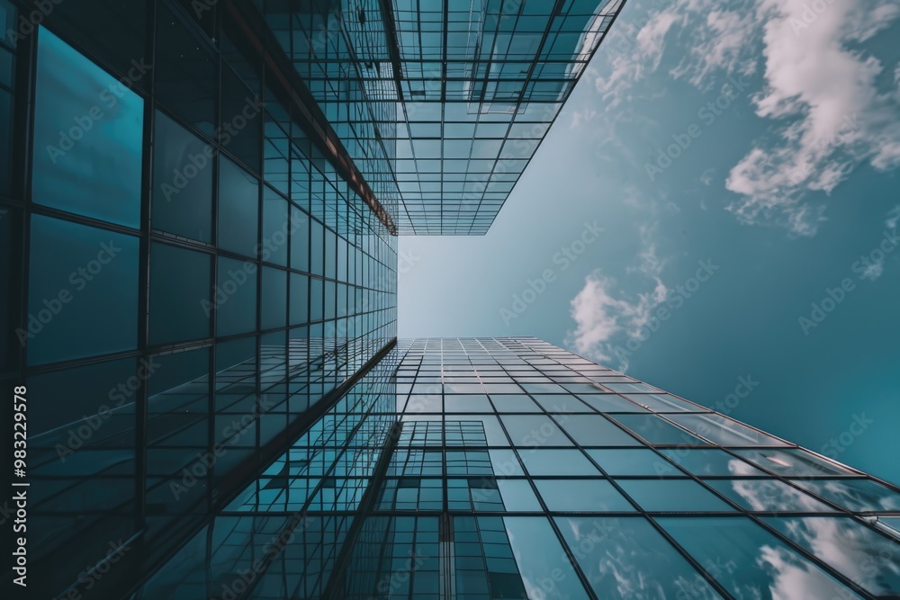 Poster a view of a tall building from the ground up, great for architecture or cityscape images