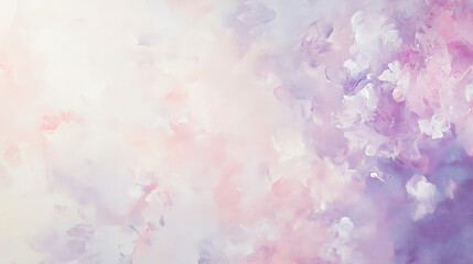 Fototapeta premium Soft pastel watercolor oil painting in shades of pale pink, cream, and lilac, with delicate brushstrokes creating a dreamy, floral-inspired abstract background.