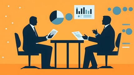 Vector illustration of two businessmen sitting at a table and talking