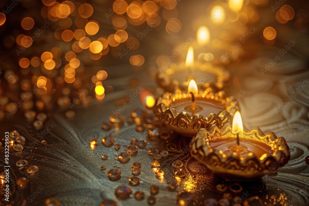 Poster a collection of candles placed on a table, suitable for use in various settings such as restaurants,