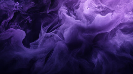 Deep, moody clouds of smoky black and purple twist dynamically, creating a mysterious and intense abstract background with bold, organic shapes.