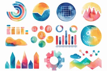 A set of watercolor design elements on a white background, suitable for various graphic and digital designs