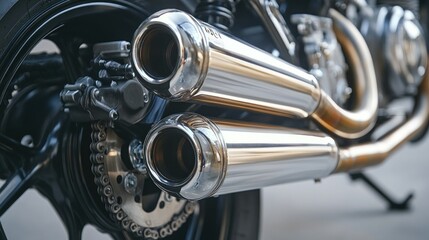 Obraz premium Closeup of a Motorcycle's Dual Exhaust Pipes