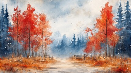 Snow-covered landscape with mountains and evergreen trees during winter's calm morning light