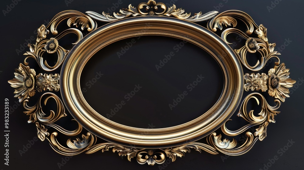 Poster A decorative gold frame on a dark-colored wall, ready for display or use as a design element