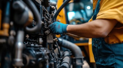 Obraz premium Mechanic Working on an Engine