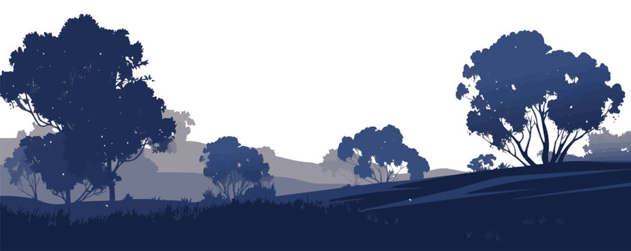 Create a moody illustration of silhouetted trees against a backdrop of brooding storm clouds, capturing the atmosphere of an approaching tempest. Vector flat minimalistic isolated illustration.