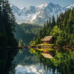 Fototapeta premium A beautiful paradise landscape background with clear skies, lush greenery, and calm waters, creating a serene and tropical atmosphere