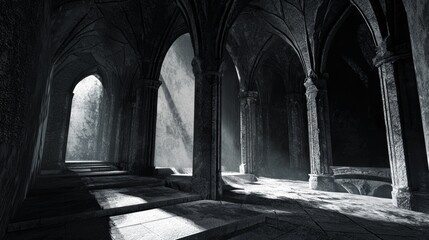 Naklejka premium Twisted Dungeon of Suspense: 3D Render with Traps and Dark Shadows