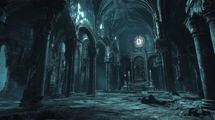 Naklejka premium Mysterious Grand Hall of Dark Fantasy Dungeon Adventure