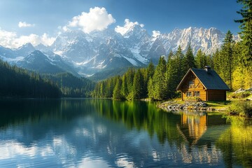 Obraz premium A beautiful paradise landscape background with clear skies, lush greenery, and calm waters, creating a serene and tropical atmosphere