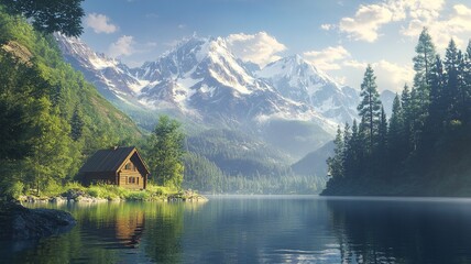 Fototapeta premium A beautiful paradise landscape background with clear skies, lush greenery, and calm waters, creating a serene and tropical atmosphere