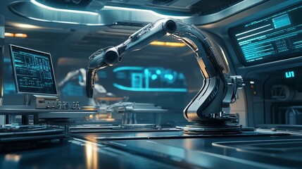 Advanced Robotic Arm in Futuristic Laboratory Setting