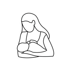 mother breastfeeding her Sweet Newborn Baby in outline vector icon. Woman breastfeeding a baby. Mom holds the baby in her arms and feeds with breast milk. Flat vector illustration.