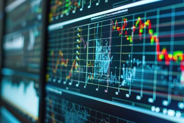 Close-up view of a computer screen displaying various graphs and charts