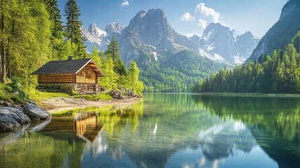 Fototapeta premium A beautiful paradise landscape background with clear skies, lush greenery, and calm waters, creating a serene and tropical atmosphere