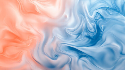 Obraz premium Fluid swirls in soft peach and pastel blue blending together to form a smooth, calming abstract background.